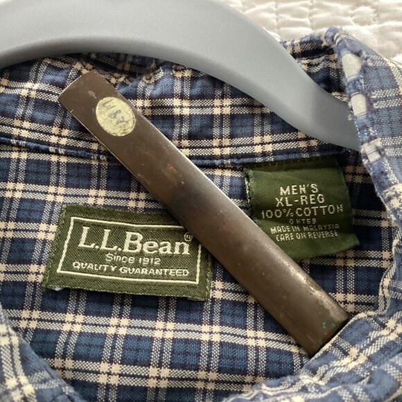 L.L. Bean Mens XL-Reg Blue & White Plaid Button-Down Shirt 100% Cotton - Picture 4 of 11